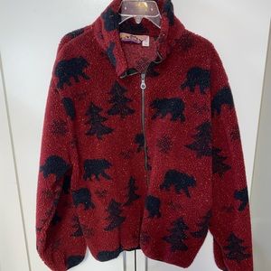 Red and Navy Zip Up Fleece Bear and Tree
